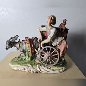 Vintage Arnart 5th Ave Organ Grinder Monkey Donkey Cart Porcelain Figurine.